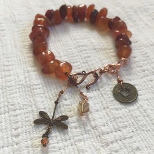 Bracelet Bronze Gemstone Dragonfly Asian Coin NWOT